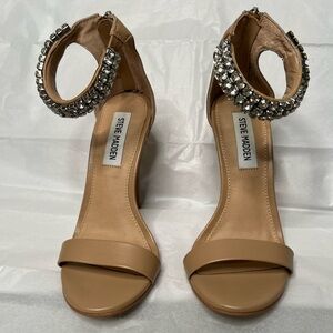 Steve Madden natural tan heels with jewel encrusted ankle band